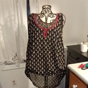 American Rag Black and Red Cat Print Blouse